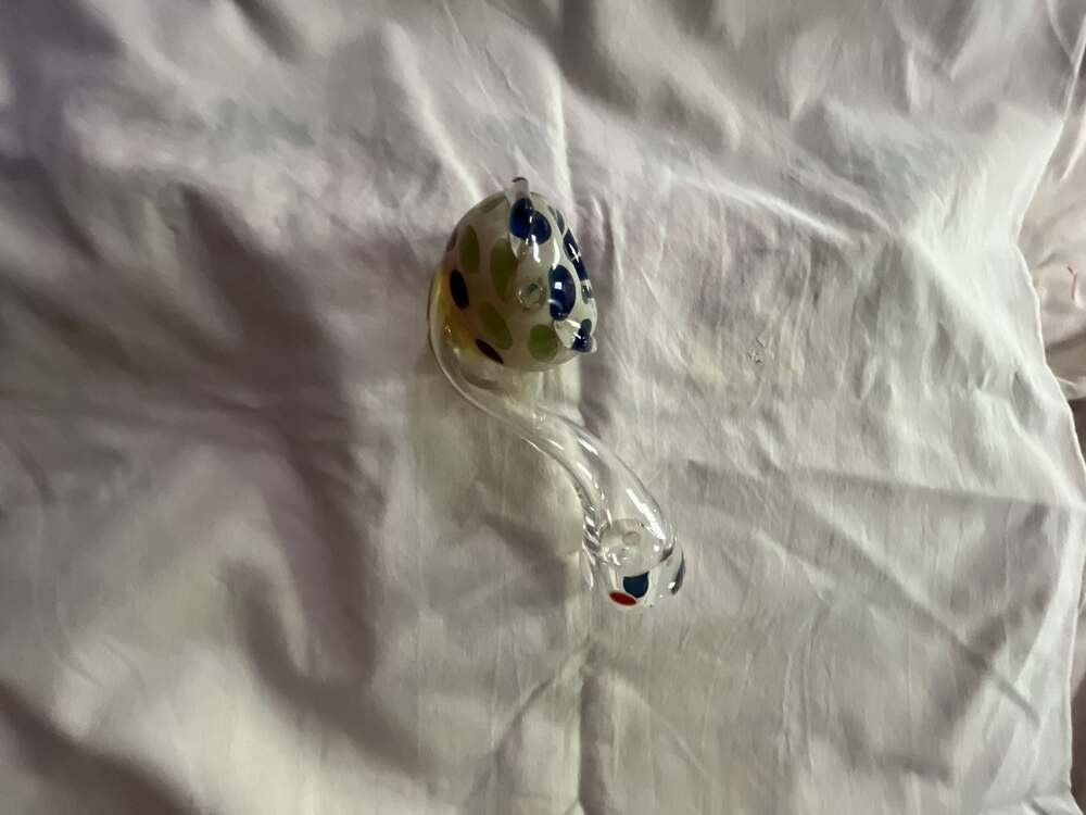 Hand Blown Glass Spoon Piece with Polka Dot Pattern - Picture 4 of 8